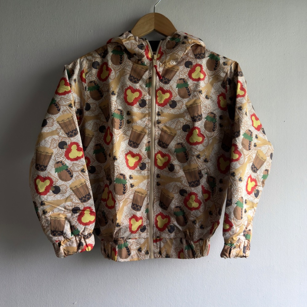 Buddah Mochi Disney Hula Print Windbreaker Jacket Kids Size YL Tan NWOT